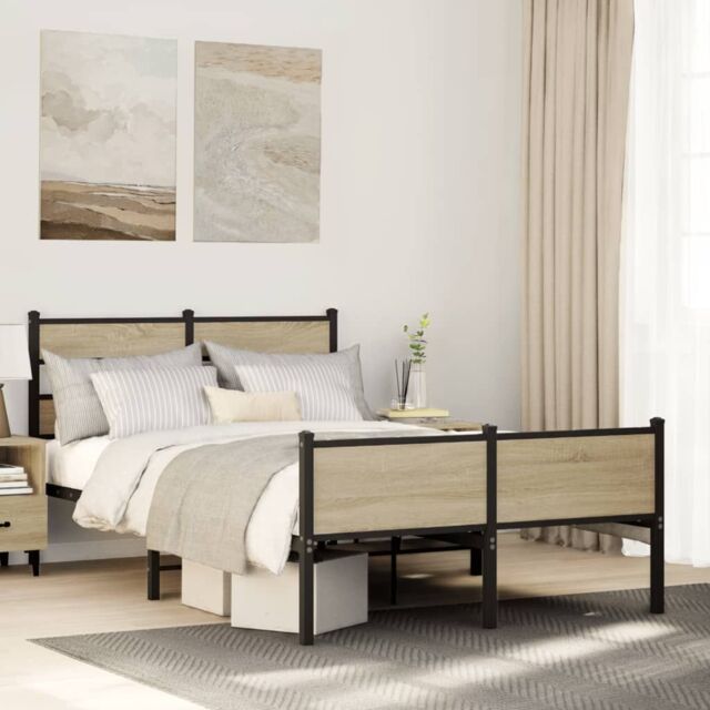 Berkfield Home Bed Frame without Mattress Sonoma Oak 120x200 cm Engineered Wood in Brown - Size: Small Double - image 1