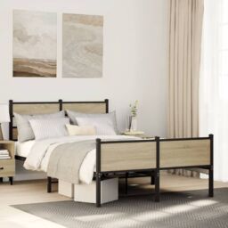 Berkfield Home Bed Frame without Mattress Sonoma Oak 120x200 cm Engineered Wood in Brown - Size: Small Double - thumbnail 1