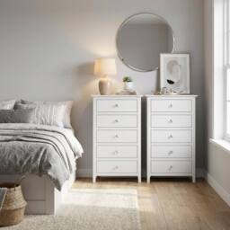 FWStyle Pair Of White Palma 5 Drawer Chest Of Drawers Ready Assembled - thumbnail 1