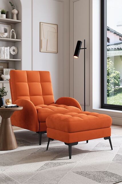 H&O Direct Modern Recliner Lounge Set with Ottoman & Sleek Metal Base in Tangerine - image 1