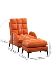 H&O Direct Modern Recliner Lounge Set with Ottoman & Sleek Metal Base in Tangerine - thumbnail 2