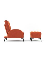 H&O Direct Modern Recliner Lounge Set with Ottoman & Sleek Metal Base in Tangerine - thumbnail 4