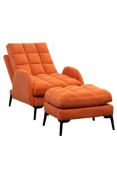 H&O Direct Modern Recliner Lounge Set with Ottoman & Sleek Metal Base in Tangerine - thumbnail 3
