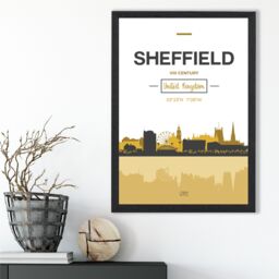 ARTZE Sheffield Yellow & Black City Skyline Framed Print SIZE: A2 with Black Frame - Size: A4 - thumbnail 2