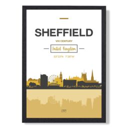 ARTZE Sheffield Yellow & Black City Skyline Framed Print SIZE: A2 with Black Frame - Size: A4 - thumbnail 1
