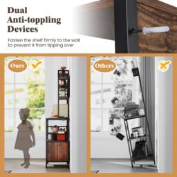 Gymax Bakers Rack Bar Cabinet Microwave Stand With Power Outlet Metal Frame in Brown - thumbnail 5