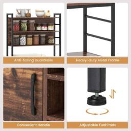Gymax Bakers Rack Bar Cabinet Microwave Stand With Power Outlet Metal Frame in Brown - thumbnail 6
