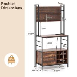 Gymax Bakers Rack Bar Cabinet Microwave Stand With Power Outlet Metal Frame in Brown - thumbnail 3