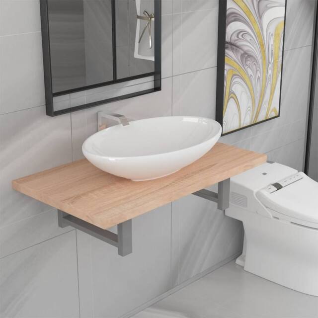 Berkfield Home Two Piece Bathroom Furniture Set Ceramic Oak in Brown - image 1