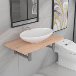 Berkfield Home Two Piece Bathroom Furniture Set Ceramic Oak in Brown - thumbnail 1
