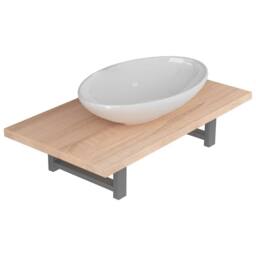 Berkfield Home Two Piece Bathroom Furniture Set Ceramic Oak in Brown - thumbnail 2