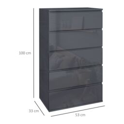 HOMCOM Bedroom Chest of Drawers, Modern Drawers Dresser, Drawer Unit in Grey - thumbnail 3