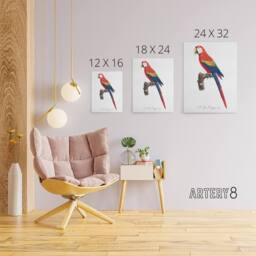"Artery8 Scarlet Macaw Parrot Francois Levaillant Canvas Wall Art Print in White - Size: W12"" x H16""" - thumbnail 4