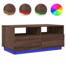 Berkfield Home Modern Coffee Table with LED Lights Brown Oak 90x49x40 cm - Size: 90 x 49 x 40 cm - thumbnail 3