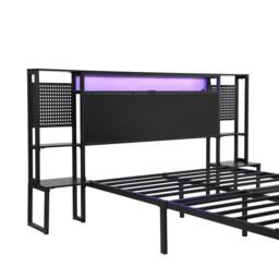 BTM Metal Bed with LED Lights & Charging Ports in Black - Size: Double - thumbnail 9