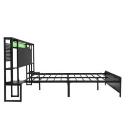 BTM Metal Bed with LED Lights & Charging Ports in Black - Size: Double - thumbnail 8