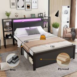 BTM Metal Bed with LED Lights & Charging Ports in Black - Size: Double - thumbnail 6