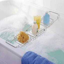 VOGREX Chrome Steel Extendable Bath Caddy Storage Tray in Silver - thumbnail 3