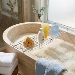 VOGREX Chrome Steel Extendable Bath Caddy Storage Tray in Silver - thumbnail 2