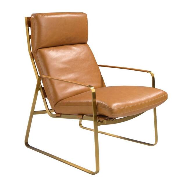 Angel Cerda Camel Cowhide Leather Armchair with Gold Stainless - image 1