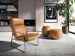 Angel Cerda Camel Cowhide Leather Armchair with Gold Stainless - thumbnail 3