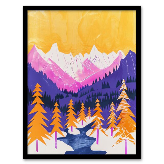 "Artery8 Vibrant Abstract Mount Fitz Roy Patagonia Forest Framed Wall Art - Size: W12"" x H16""" - image 1
