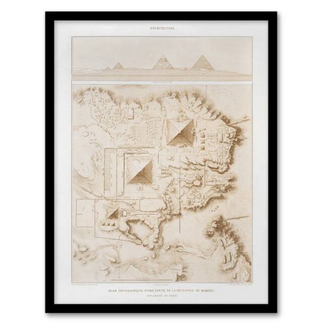"Artery8 Pyramids of Giza French Topographic Map Avennes Framed Wall Art Print in Beige - Size: W12"" x H16""" - image 1