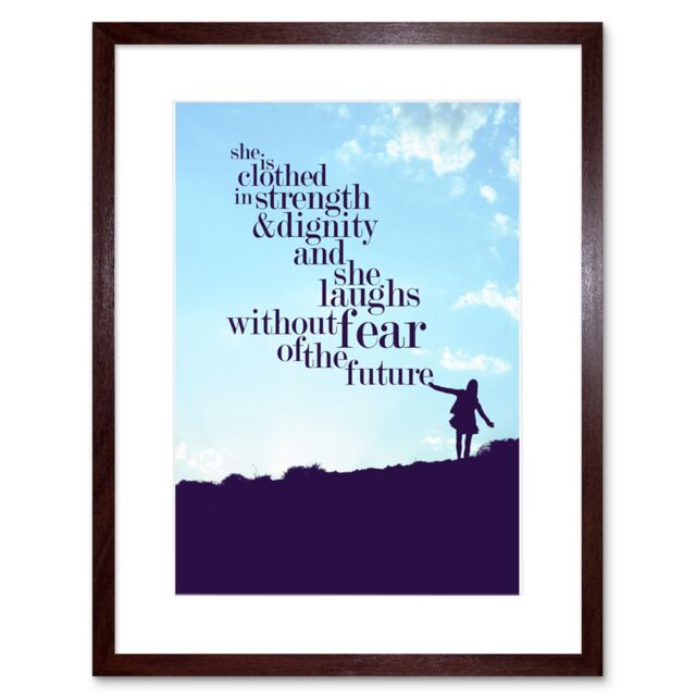 "Artery8 Wall Art Print Quote She Dressed Strength Dignity Framed in Brown - Size: W7"" x H9""" - image 1