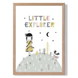 ARTZE Cute Little Explorer Scandi Quote Framed Print SIZE: A3 with Oak Frame in Pink - Size: A4 - thumbnail 1