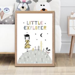 ARTZE Cute Little Explorer Scandi Quote Framed Print SIZE: A3 with Oak Frame in Pink - Size: A4 - thumbnail 2