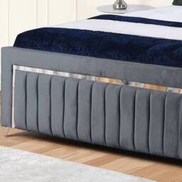 UK Bed Furniture Chrome Edge Slatted Base Upholstered Bed Frame with 48-inch Headboard in Charcoal - Size: Small Double - thumbnail 3