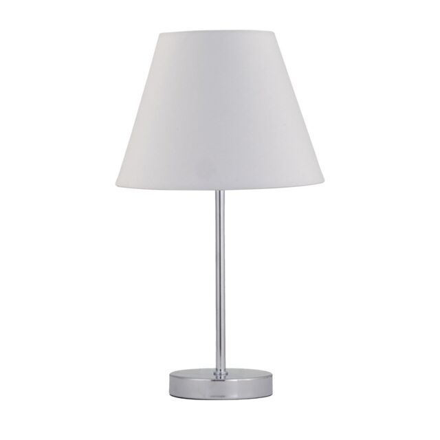 First Choice Lighting Chrome Stick Table Lamp with Ivory Off-White Fabric Shade in Silver - image 1