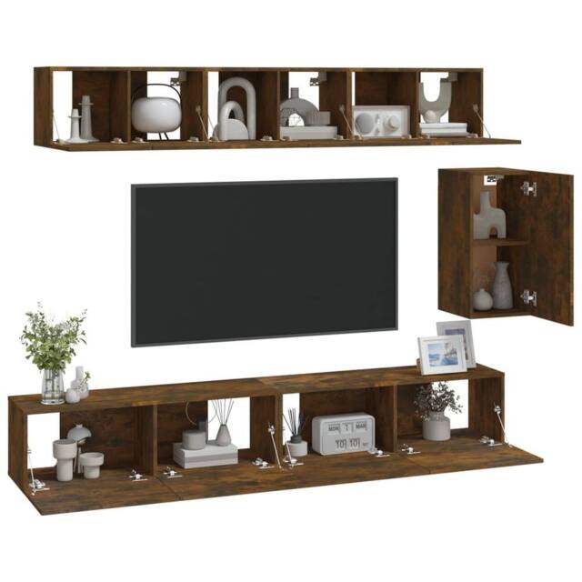Berkfield Home Classic 6 Piece TV Cabinet Set Smoked Oak Engineered Wood in Brown - image 1