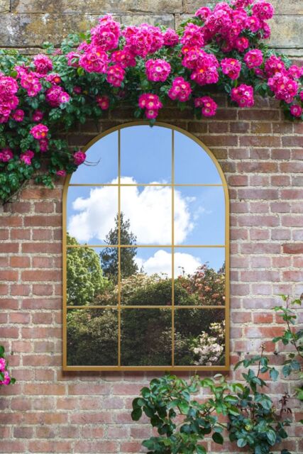 MirrorOutlet Gold Metal Framed Arched Window Wall Garden Mirror (120CM X 80CM) - Size: 1 Pack - image 1