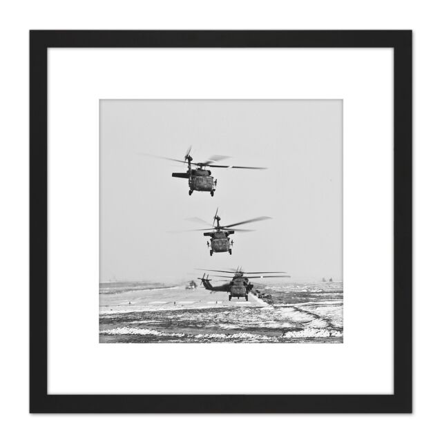 Artery8 Miltary USA Army UH-60 Black Hawk Helicopters Photo 8X8 Inch Square Wooden Framed Wall Art Print Picture with Mount - image 1