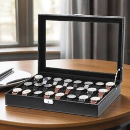 Havendro 24 Grids Watch Display Box Storage Case Jewelry Collection in Black - thumbnail 1
