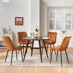 SONARA Black Marble 4 Seater Dining Table With 4 Velvet Chairs Sets in Orange - thumbnail 3