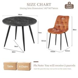 SONARA Black Marble 4 Seater Dining Table With 4 Velvet Chairs Sets in Orange - thumbnail 2