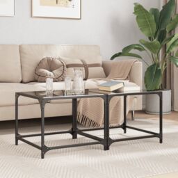 Berkfield Home Coffee Tables with Black Glass Top 2 pcs 50x50x40 cm Steel - Size: 50 x 50 x 40 cm - thumbnail 1