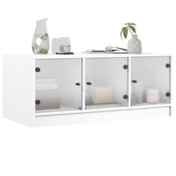 Berkfield Home Coffee Table with Glass Doors White 102x50x42 cm - Size: 102 x 50 x 42 cm - thumbnail 4