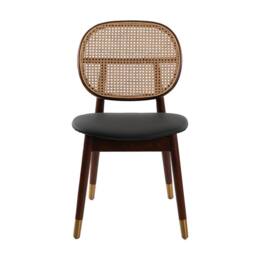Angel Cerda Model Rattan Dining Chair Black Leatherette, Walnut - thumbnail 2