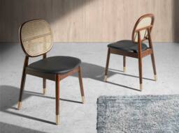 Angel Cerda Model Rattan Dining Chair Black Leatherette, Walnut - thumbnail 3