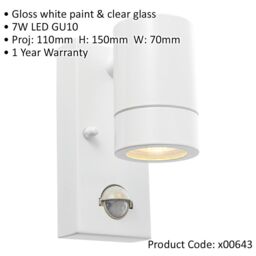 Loops Outdoor IP44 Wall Downlight with PIR Sensor - 7W GU10 LED - Gloss White - thumbnail 2