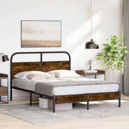 Berkfield Home Elegant Bed Frame Without Mattress 120x200 cm Smoked Oak Engineer in Brown - Size: Small Double - thumbnail 2