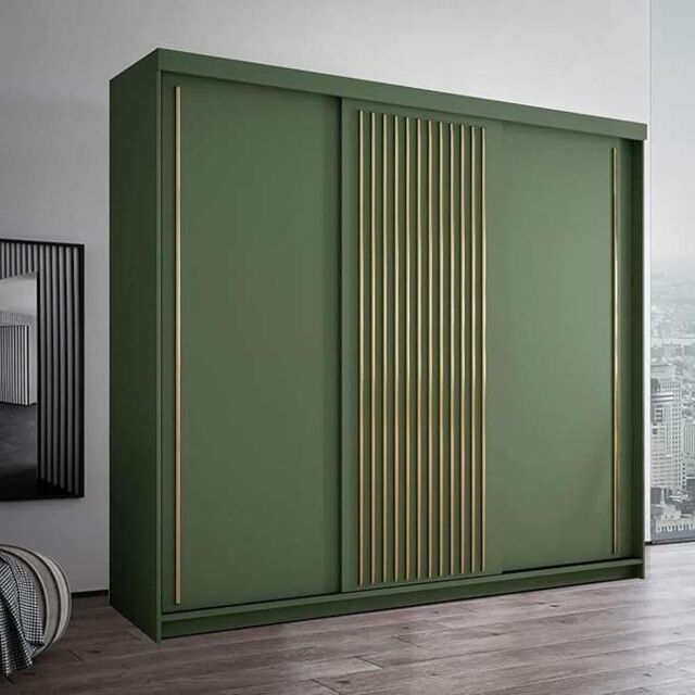 Sliding Wardrobes 4U Modern Sliding Wardrobe with LED Light W250cm x H217 x D62cm in Green - image 1
