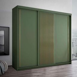 Sliding Wardrobes 4U Modern Sliding Wardrobe with LED Light W250cm x H217 x D62cm in Green - thumbnail 1