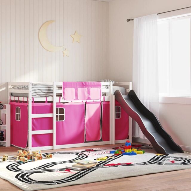 Berkfield Home Bunk Bed without Mattress with Slide & Curtains Pink 90x200 cm - image 1