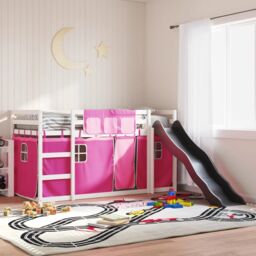 Berkfield Home Bunk Bed without Mattress with Slide & Curtains Pink 90x200 cm - thumbnail 1