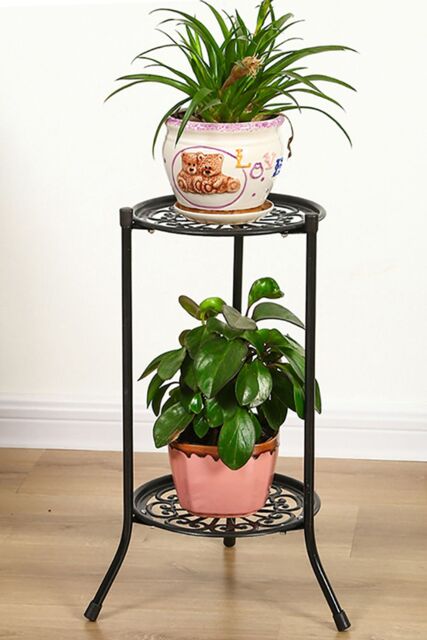 Living and Home Vintage 2 Tier Metal Plant Display Stand Flower Holder Rack in Black - image 1