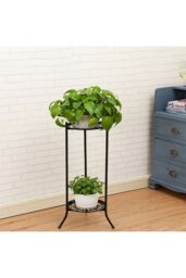 Living and Home Vintage 2 Tier Metal Plant Display Stand Flower Holder Rack in Black - thumbnail 4